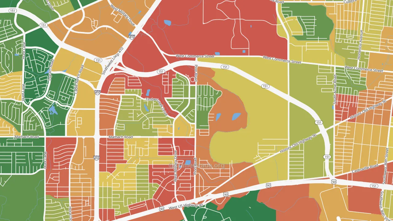 United Westwood, San Antonio, TX Map of Robbery Rates