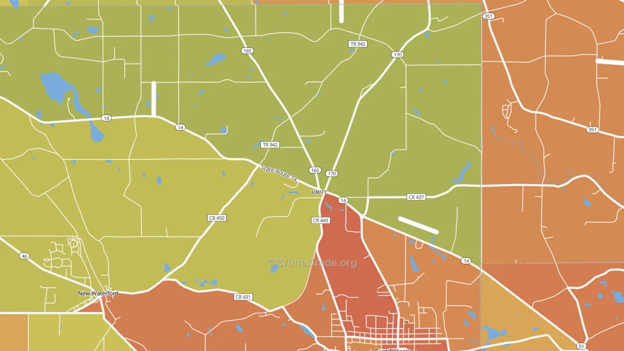 Unity, OH Map of Robbery Rates