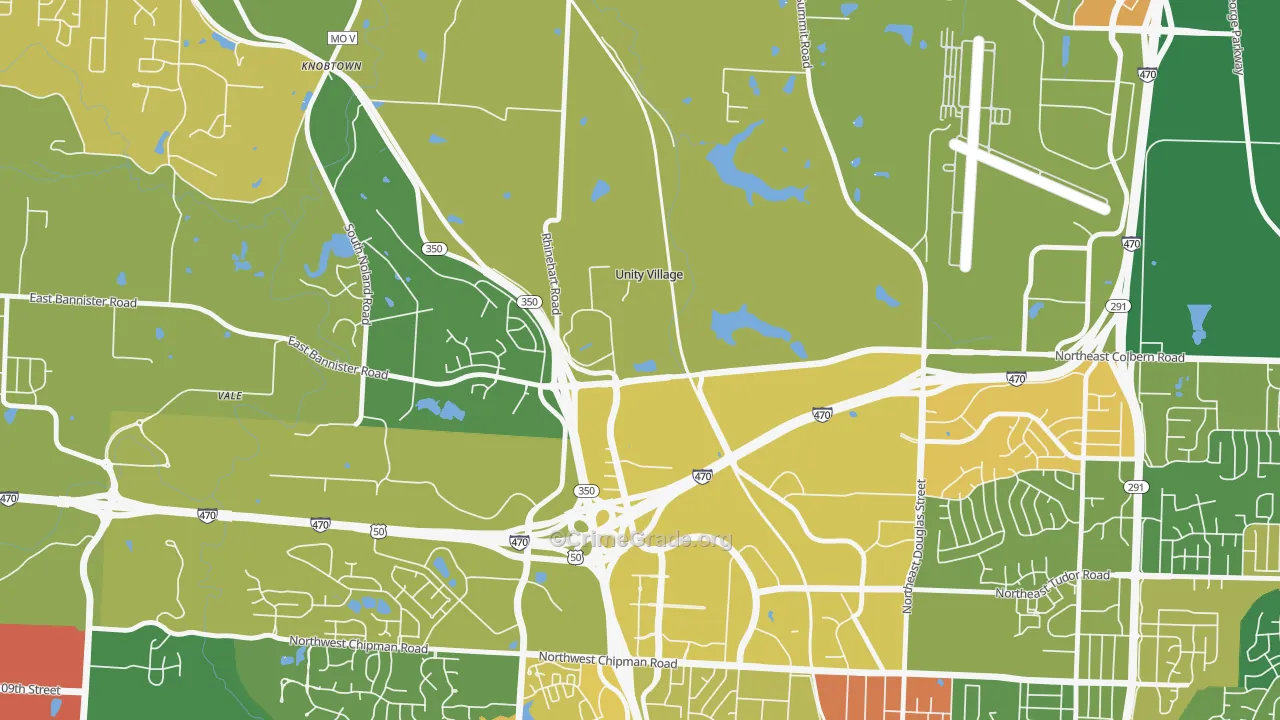 Unity Village, MO Map of Robbery Rates