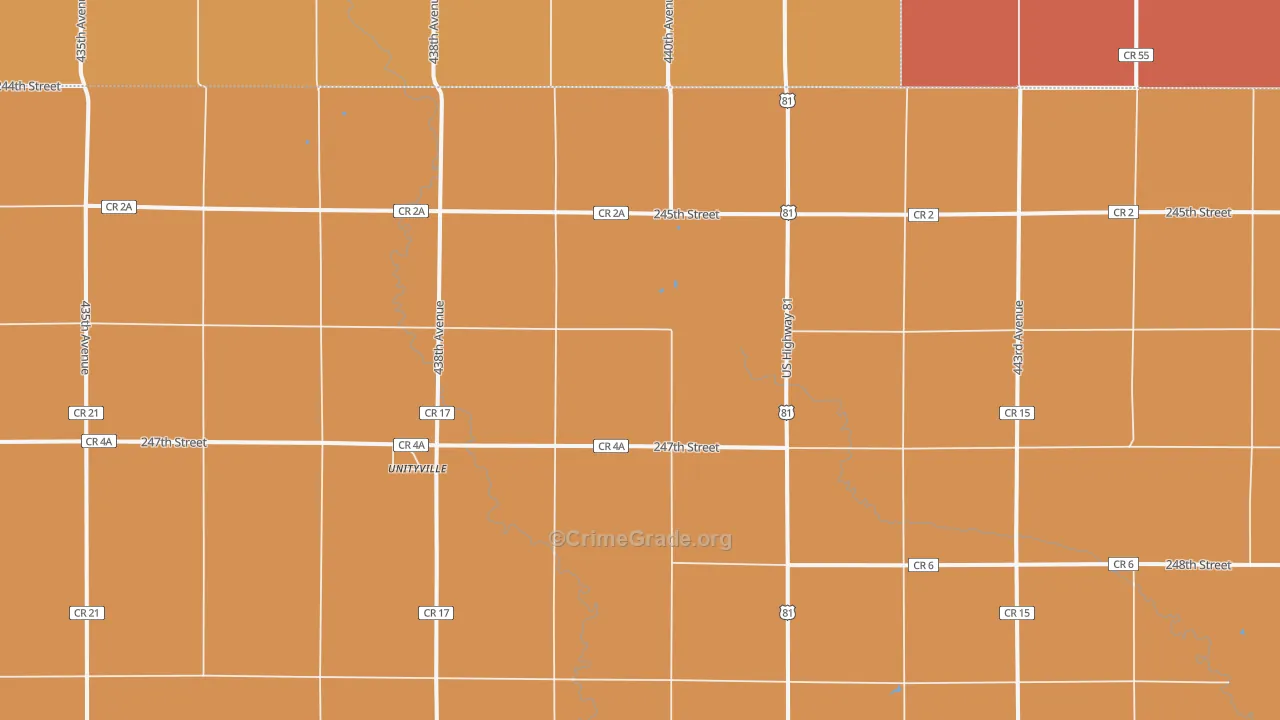 Unityville, SD Map of Robbery Rates