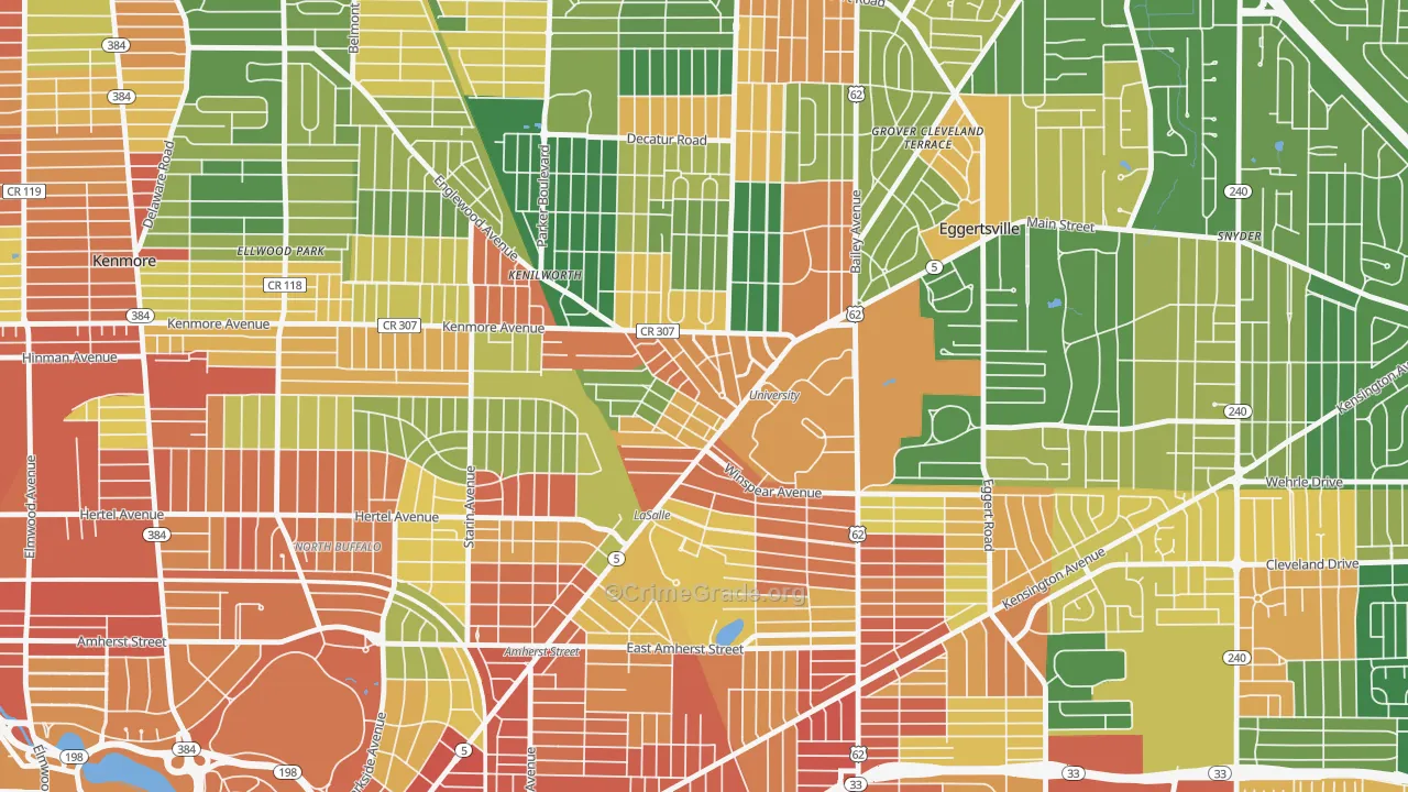 University, Buffalo, NY Map of Robbery Rates