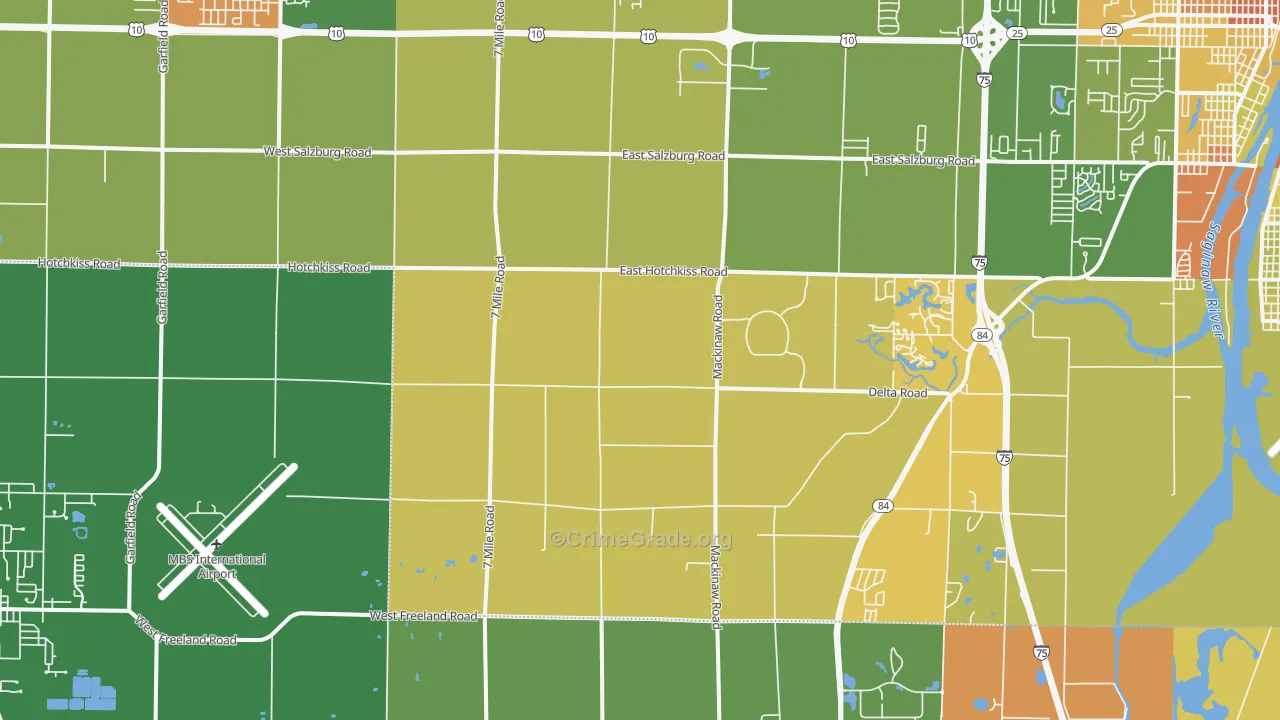 University Center, MI Map of Robbery Rates