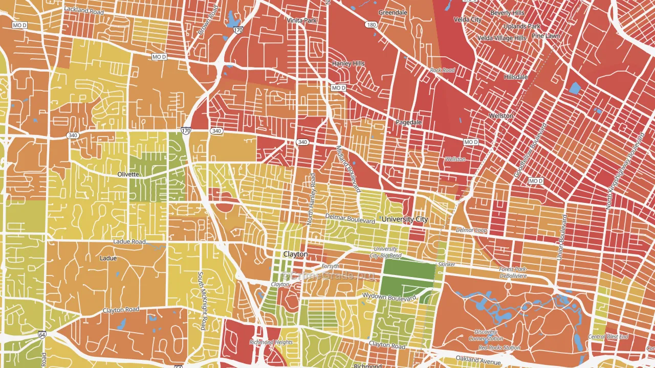 University City, MO Map of Robbery Rates