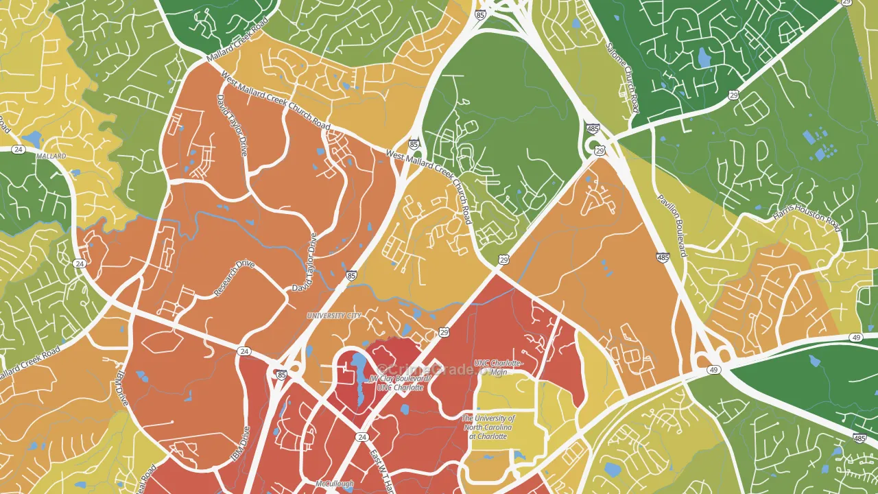University City North, Charlotte, NC Map of Robbery Rates
