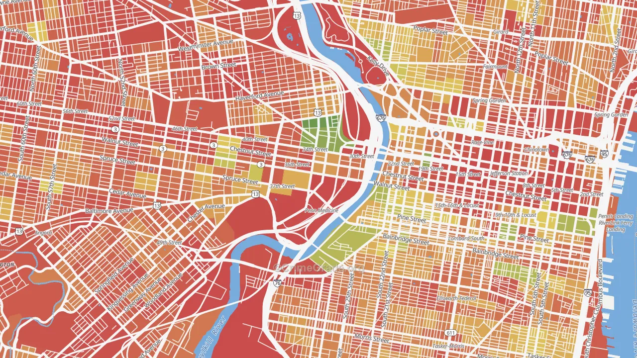 University City, Philadelphia, PA Map of Robbery Rates