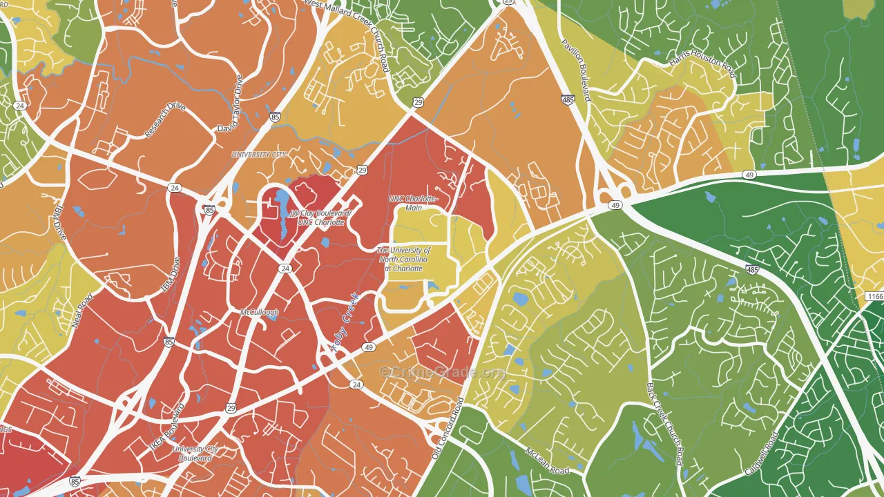 University City South, Charlotte, NC Map of Robbery Rates