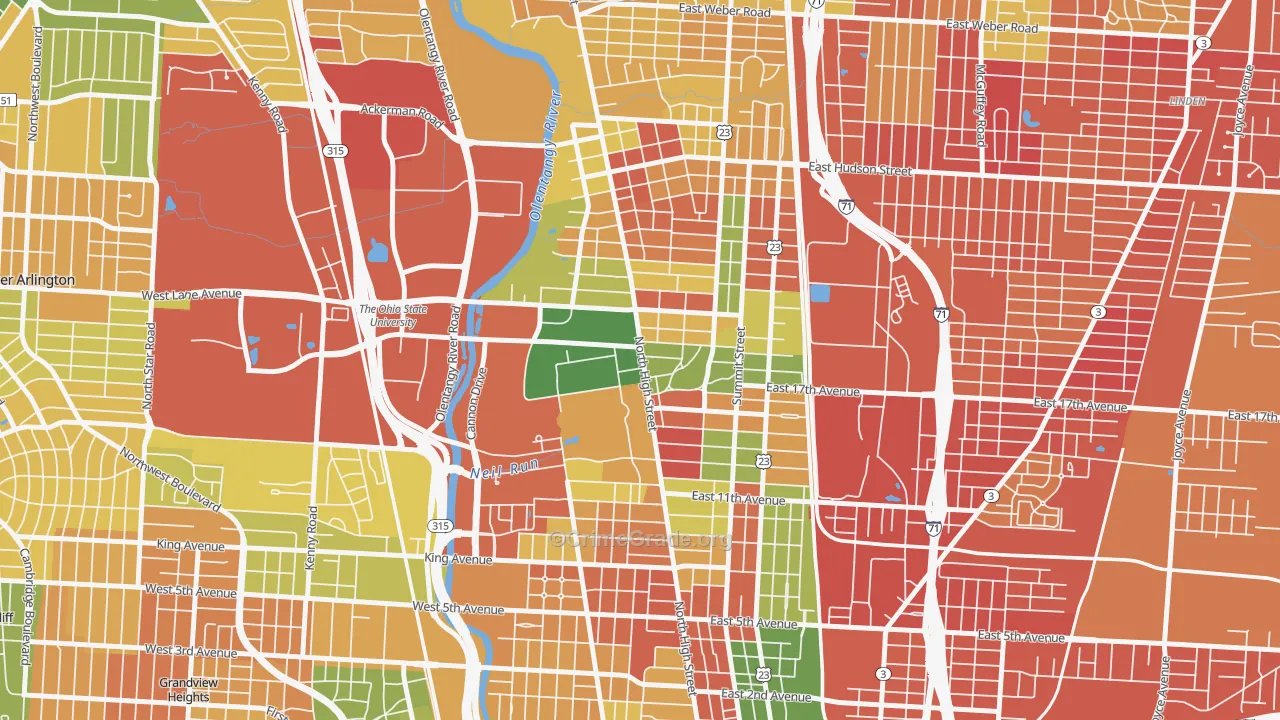 University, Columbus, OH Map of Robbery Rates