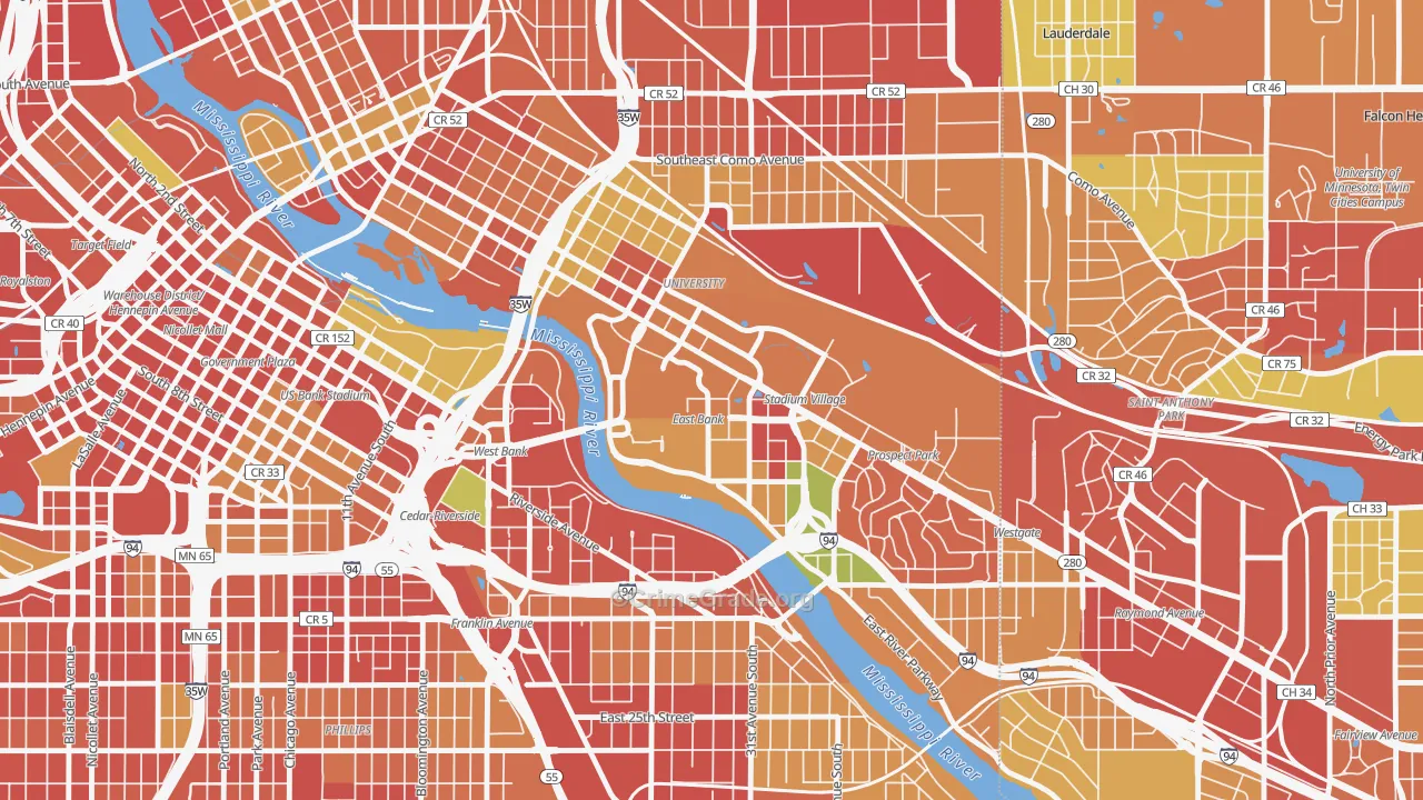 University District, Minneapolis, MN Map of Robbery Rates