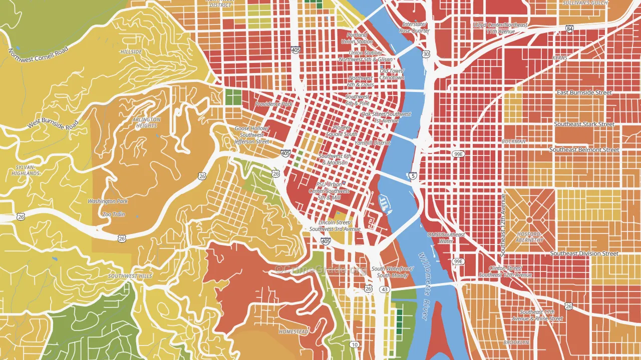 University District, Portland, OR Map of Robbery Rates