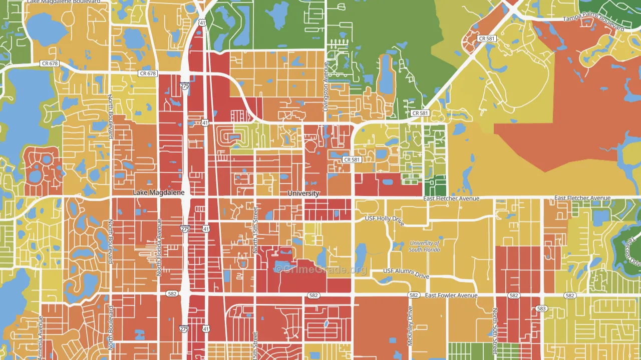 University, FL Map of Robbery Rates