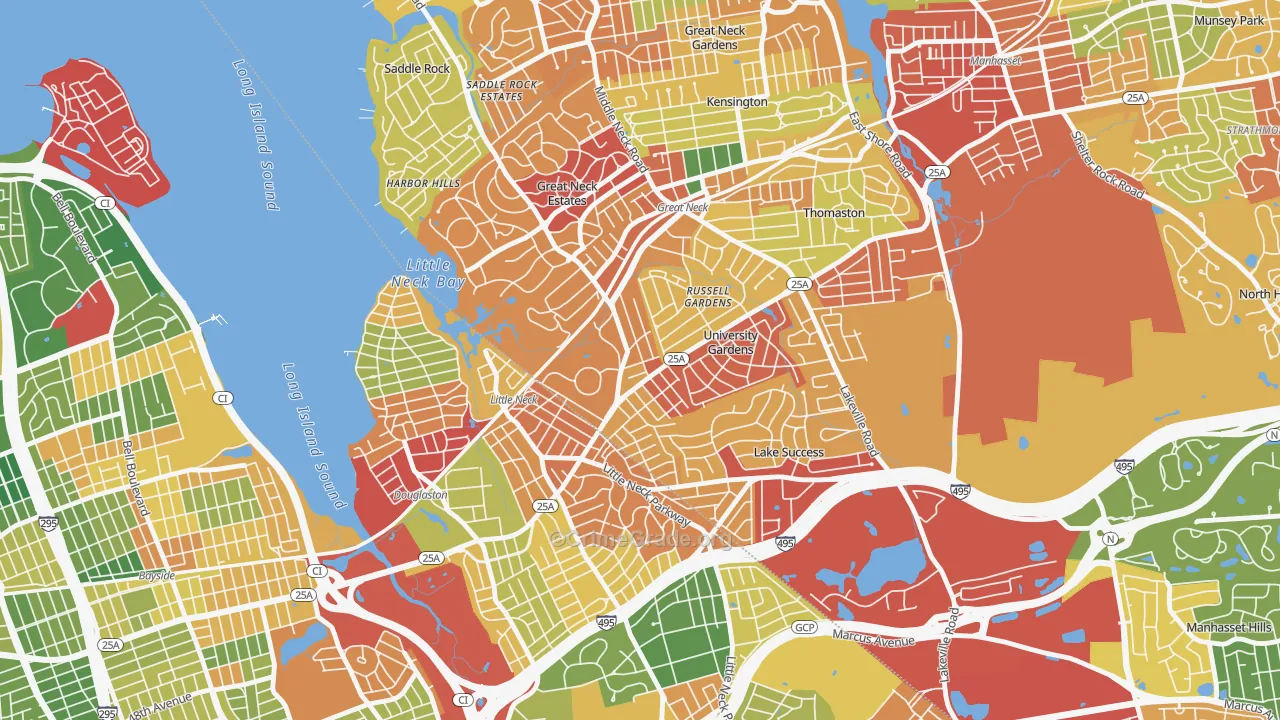 University Gardens, Great Neck, NY Map of Robbery Rates