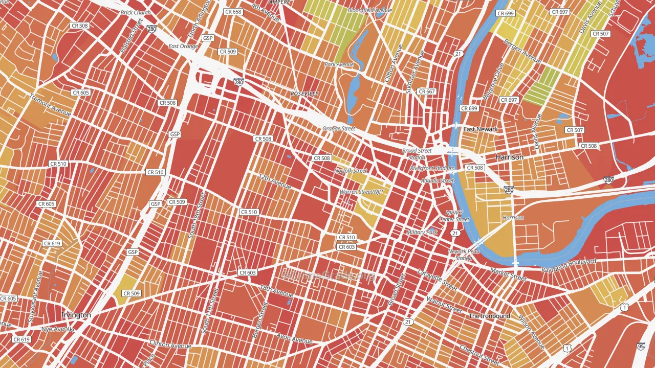 University Heights, Newark, NJ Map of Robbery Rates