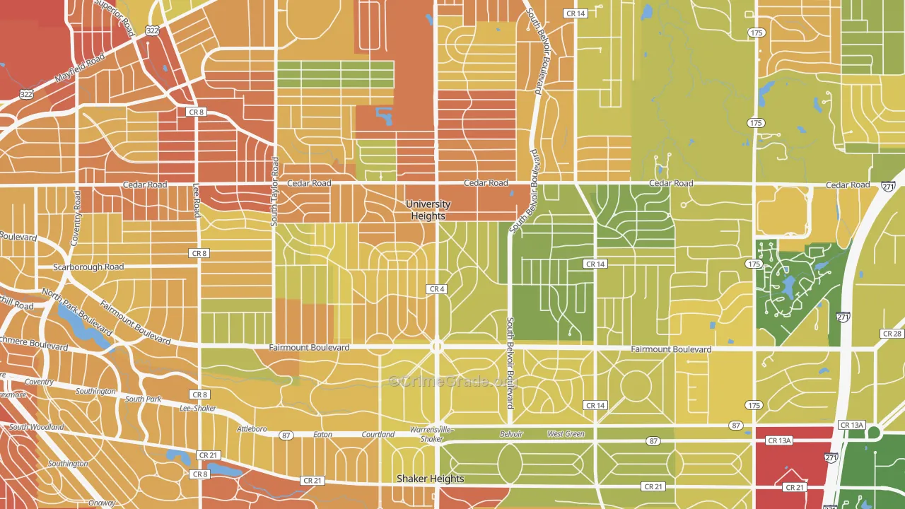 University Heights, OH Map of Robbery Rates