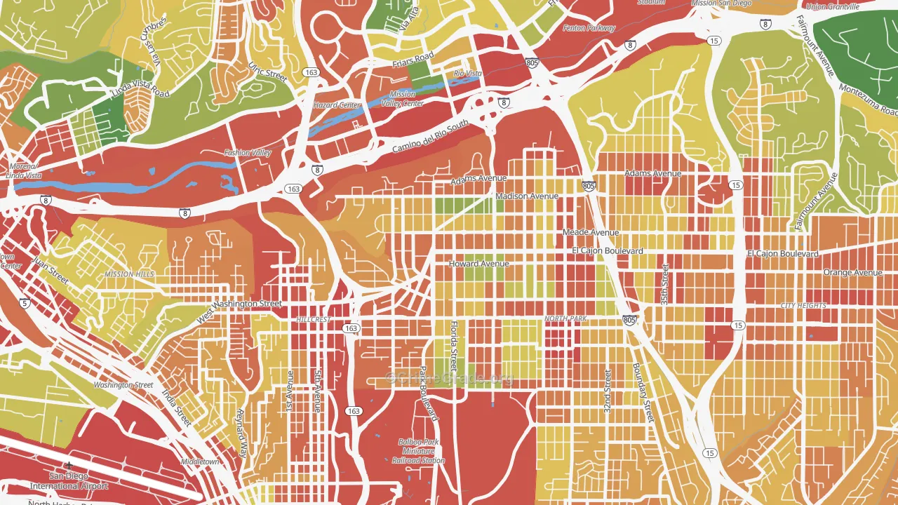 University Heights, San Diego, CA Map of Robbery Rates
