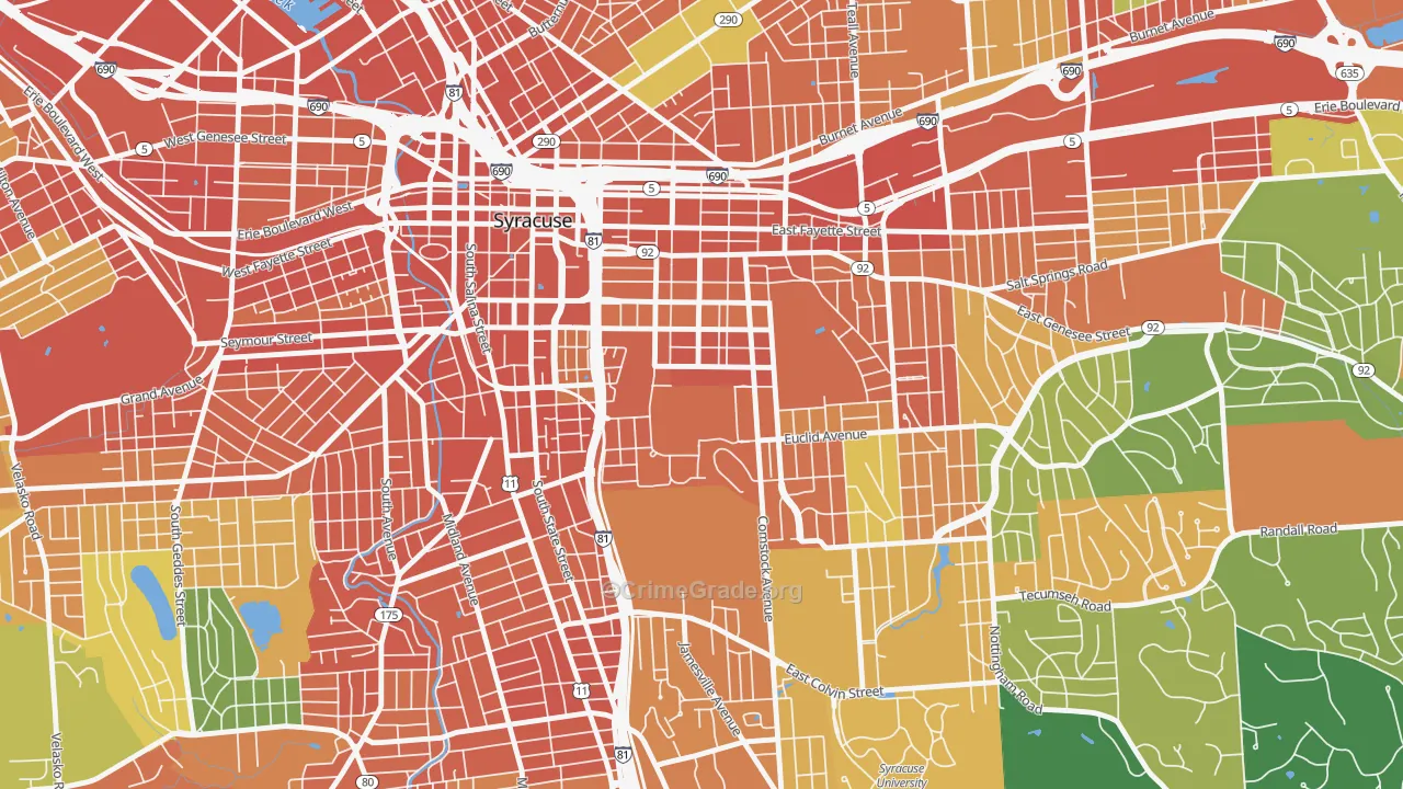 University Hill, Syracuse, NY Map of Robbery Rates
