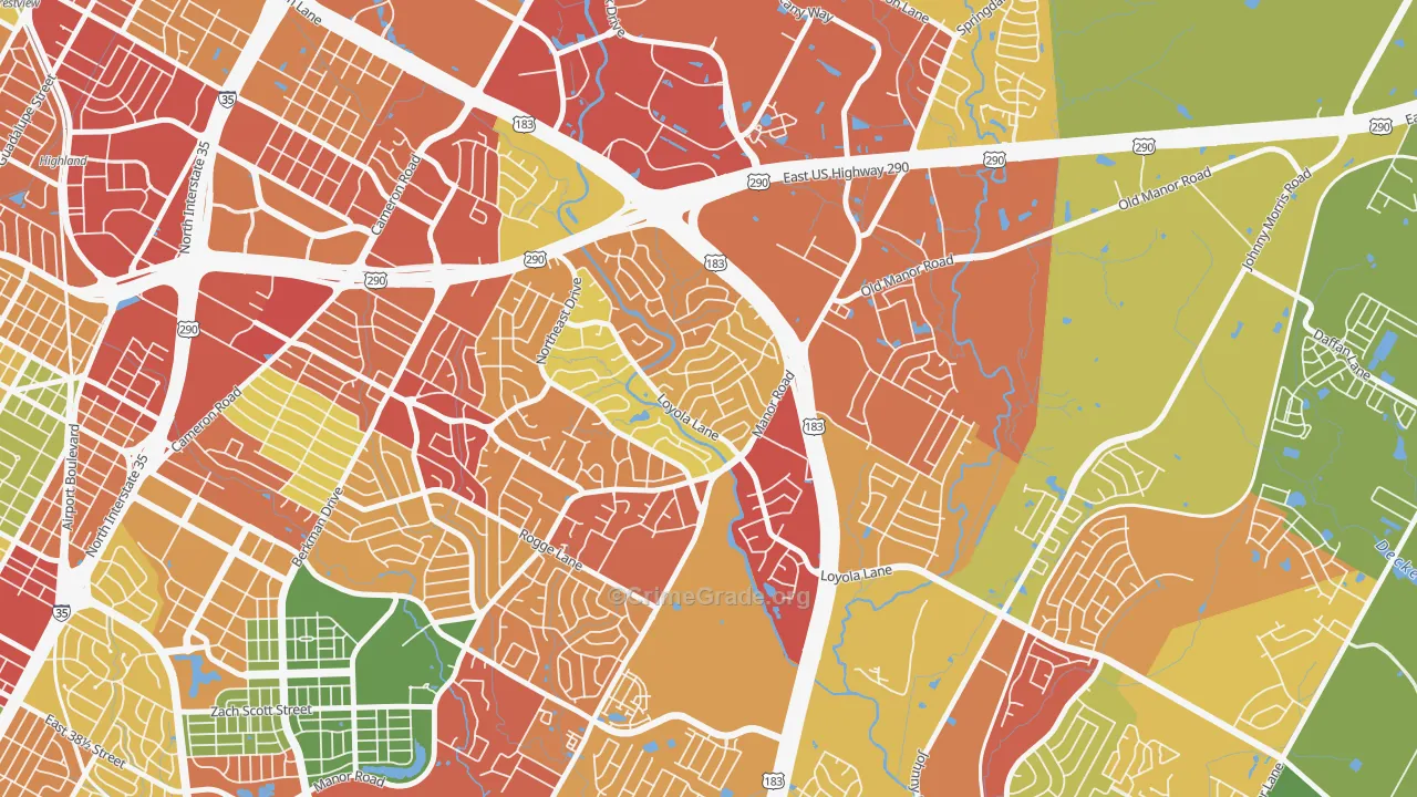 University Hills, Austin, TX Map of Robbery Rates