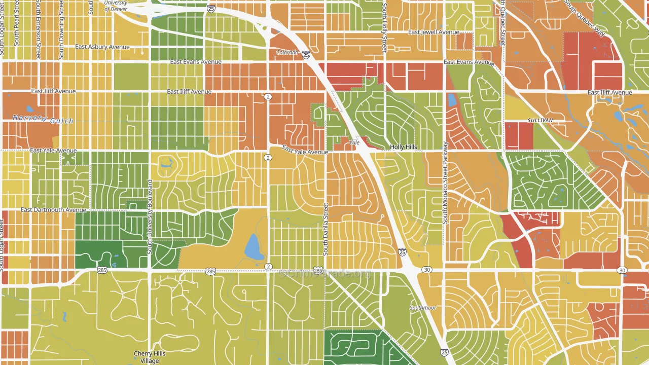University Hills, Denver, CO Map of Robbery Rates