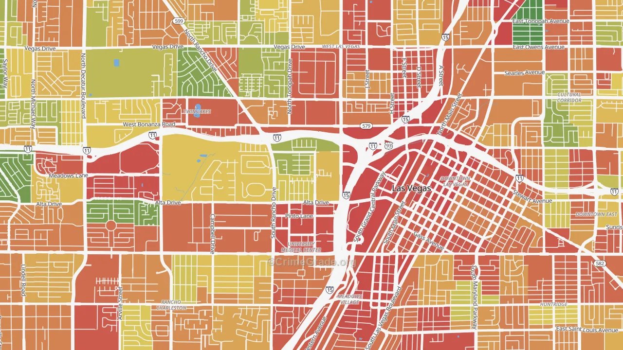 University Medical Center, Las Vegas, NV Map of Robbery Rates