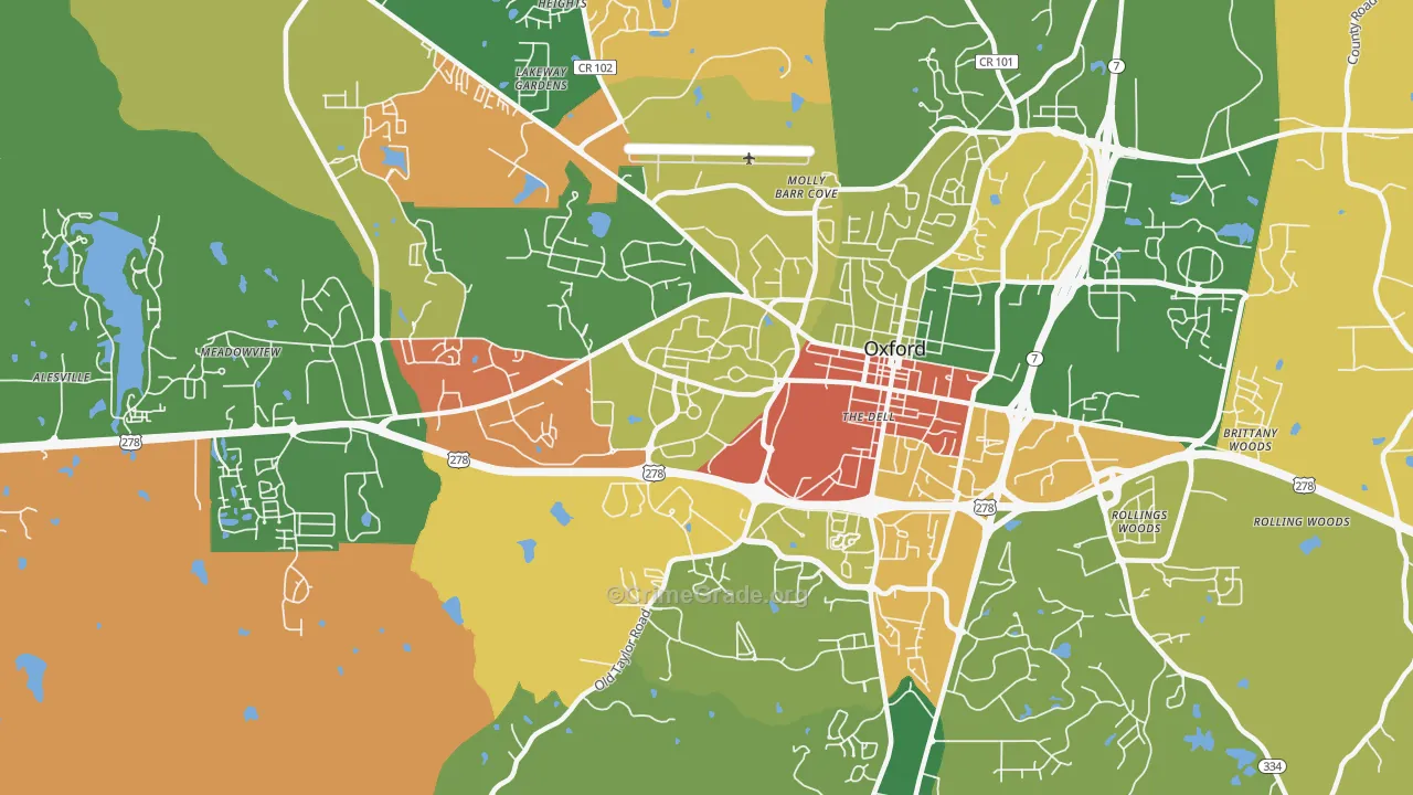 University, MS Map of Robbery Rates
