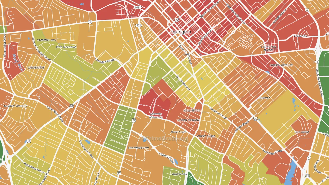 University of Kentucky, Lexington, KY Map of Robbery Rates