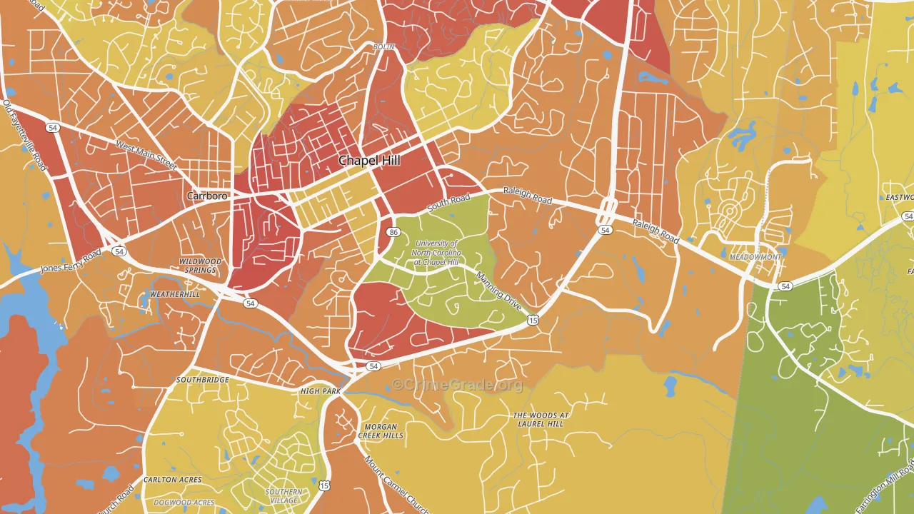 University of NC at Chapel Hill, Chapel Hill, NC Map of Robbery Rates