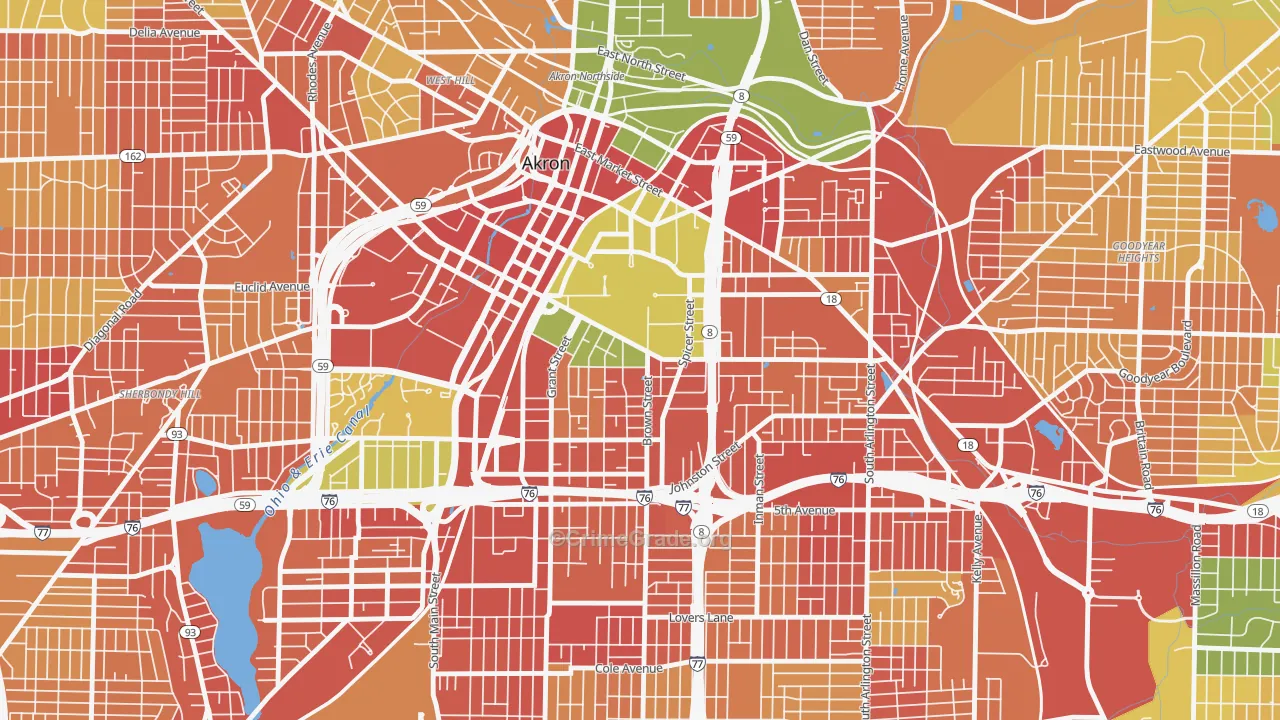 University of Ohio Akron, Akron, OH Map of Robbery Rates