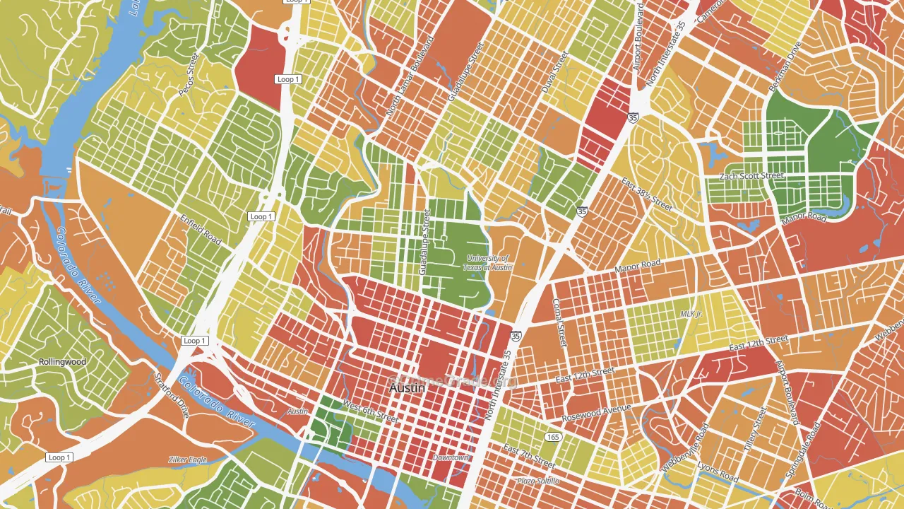 University Of Texas, Austin, TX Map of Robbery Rates