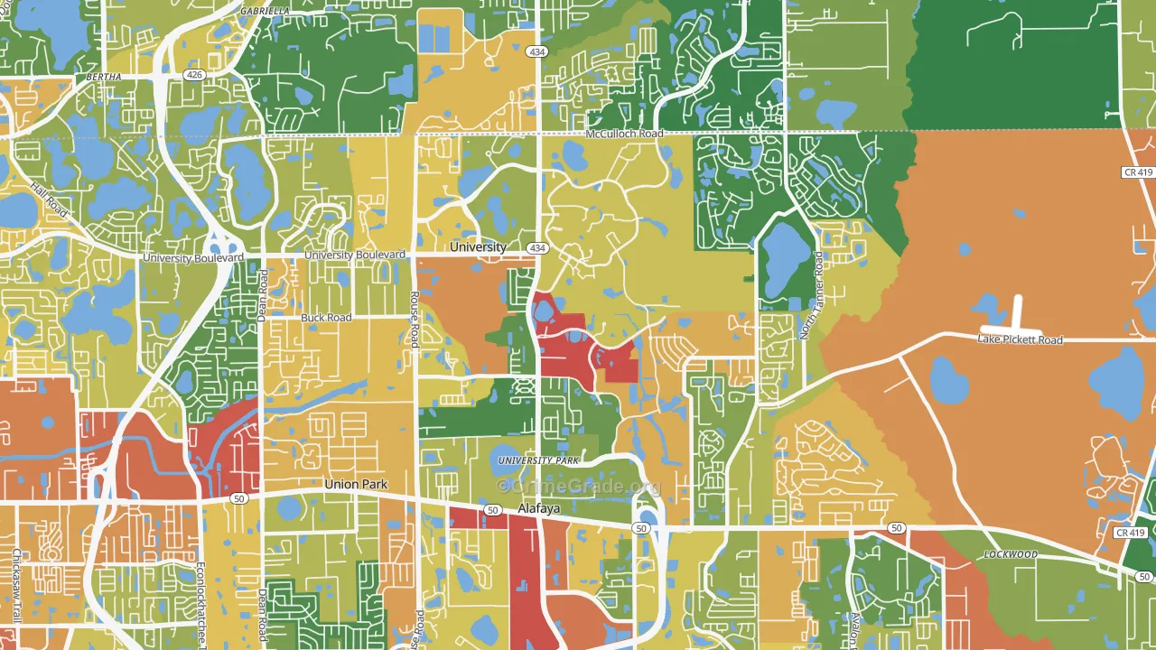 university, Orlando, FL Map of Robbery Rates