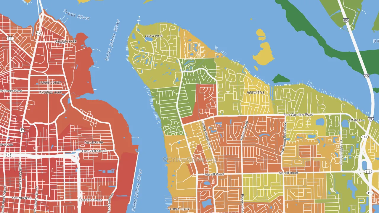 University Park-Jacksonville, Jacksonville, FL Map of Robbery Rates