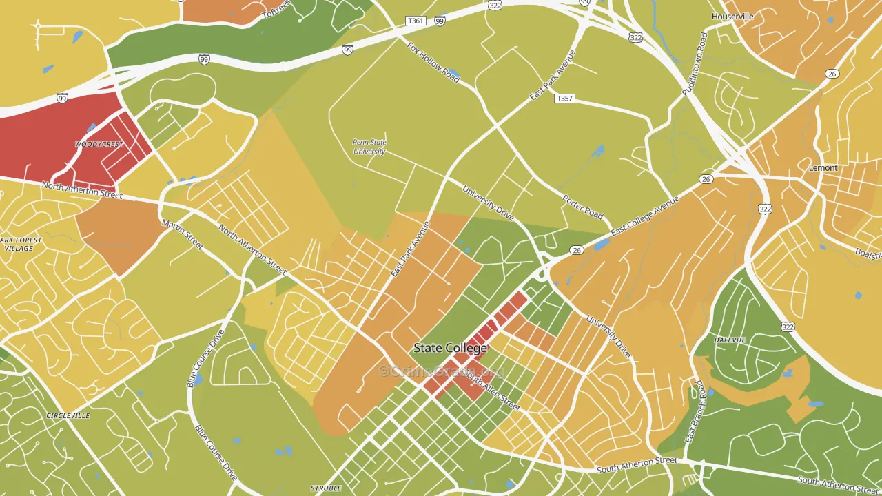 University Park, PA Map of Robbery Rates