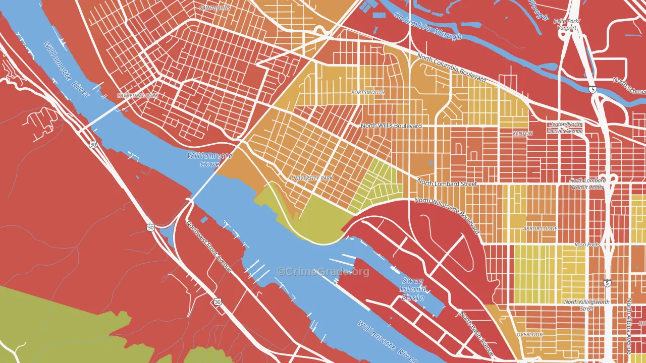 University Park, Portland, OR Map of Robbery Rates