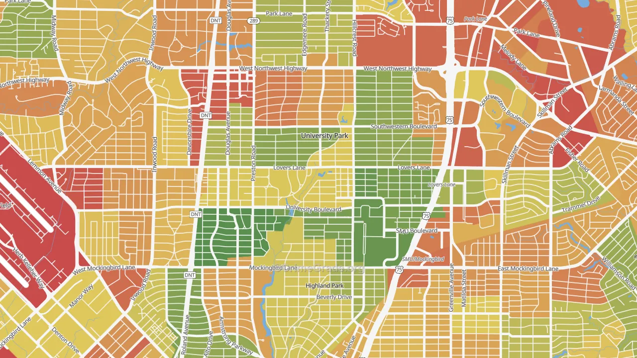 University Park, TX Map of Robbery Rates