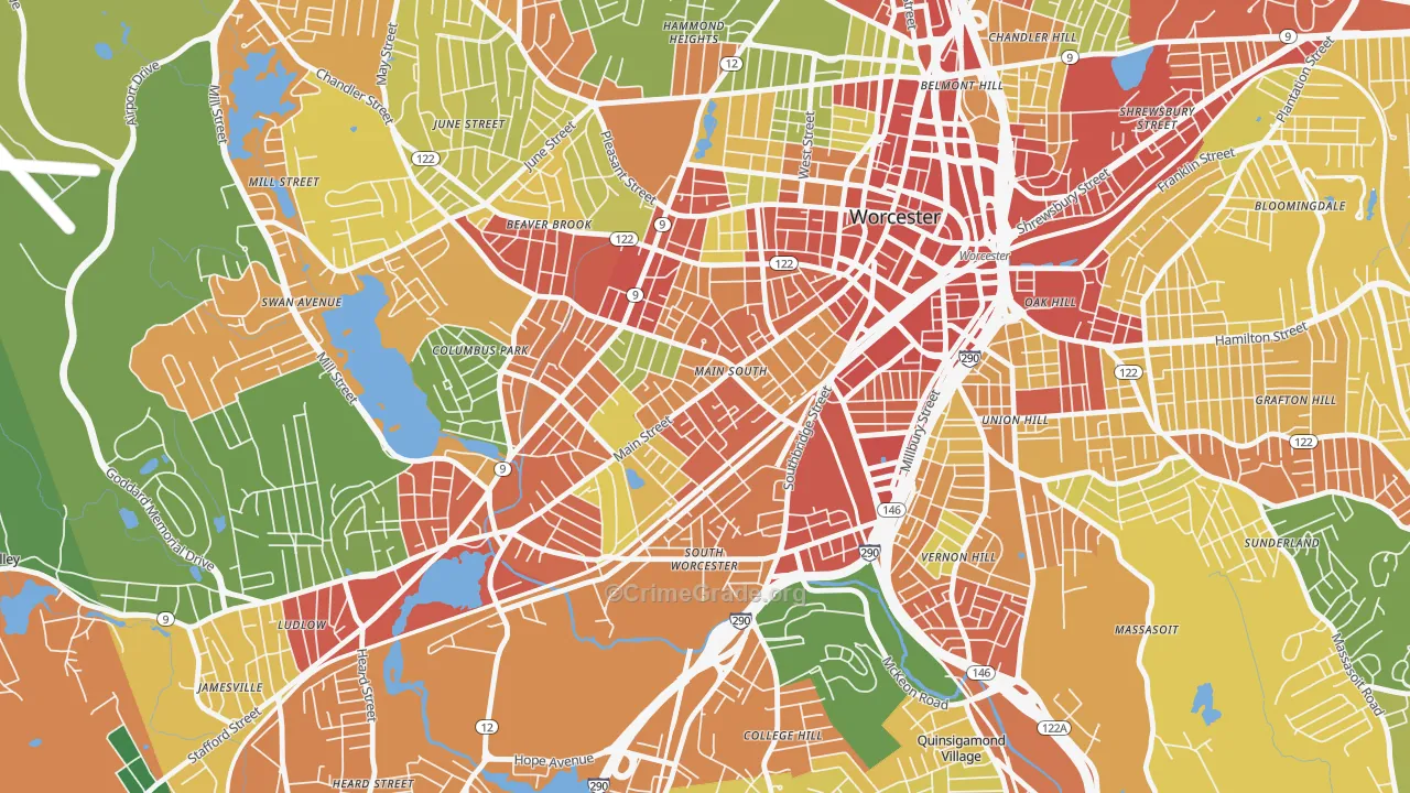 University Park, Worcester, MA Map of Robbery Rates