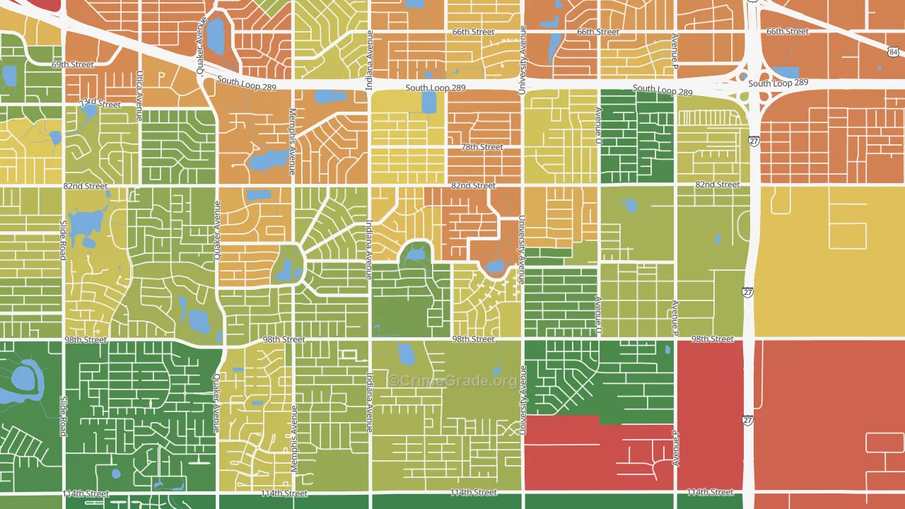 University Pines, Lubbock, TX Map of Robbery Rates