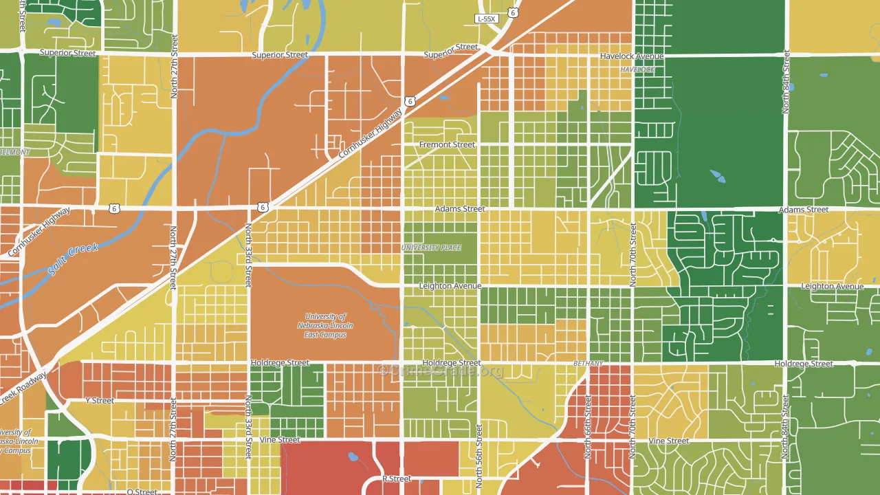 University Place, Lincoln, NE Map of Robbery Rates