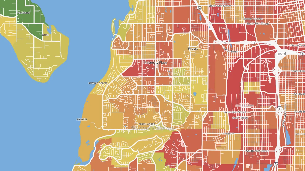 University Place, WA Map of Robbery Rates
