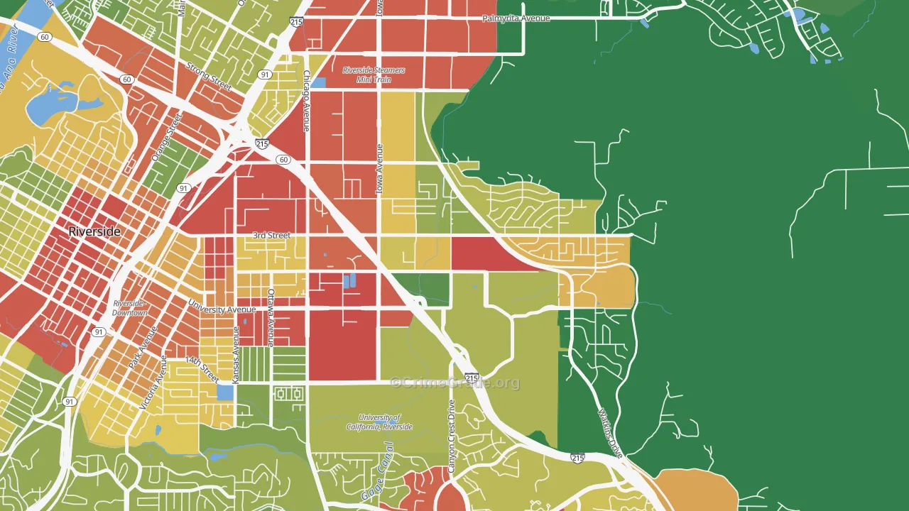 University, Riverside, CA Map of Robbery Rates