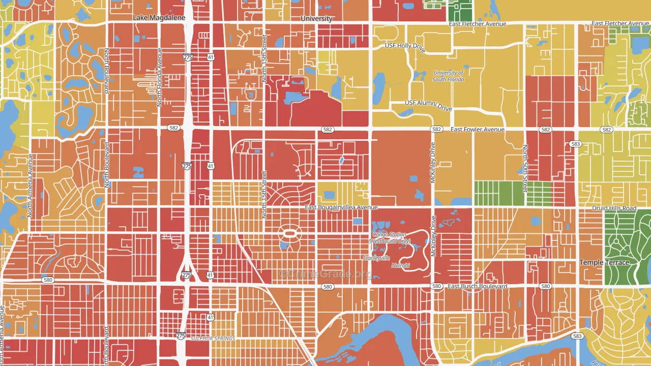 University Square, Tampa, FL Map of Robbery Rates