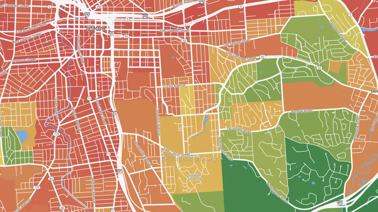 University-Syracuse, Syracuse, NY Map of Robbery Rates