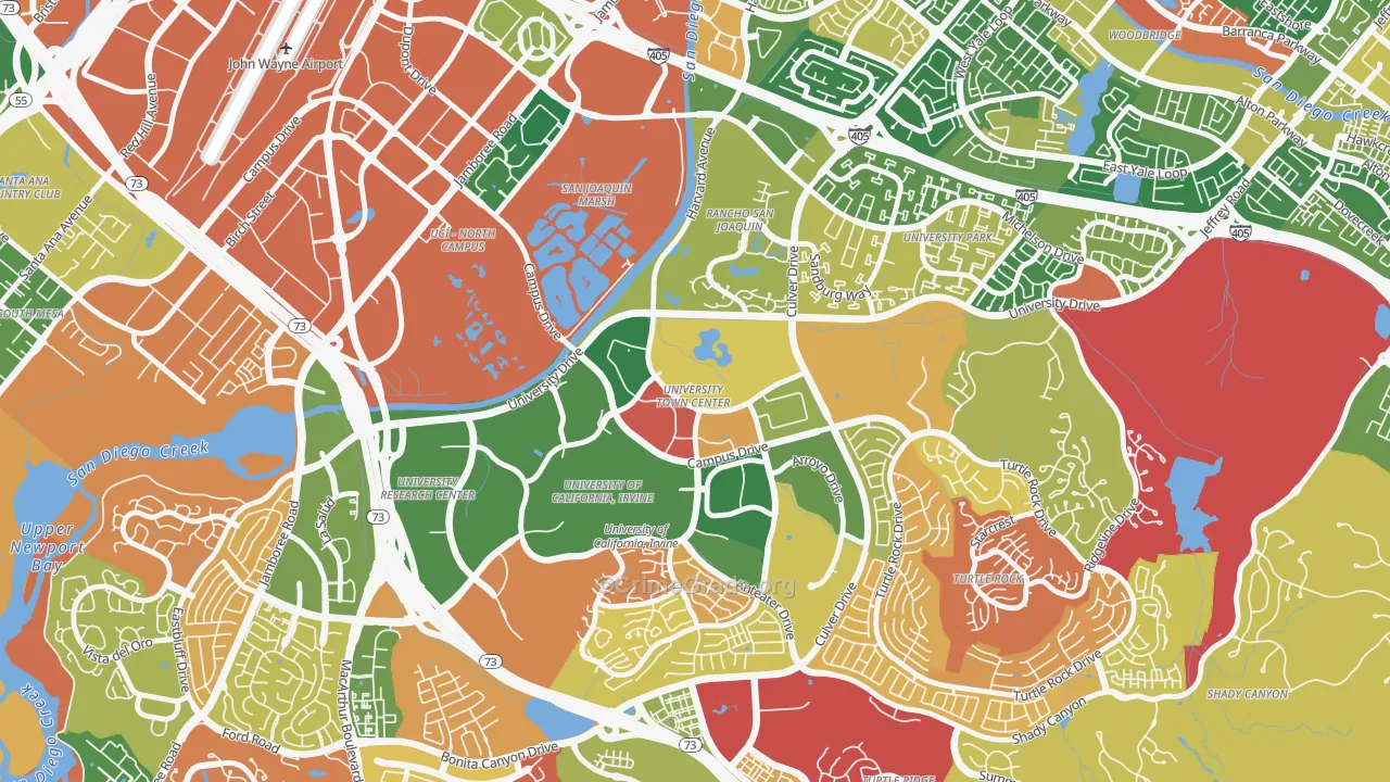 University Town Center, Irvine, CA Map of Robbery Rates