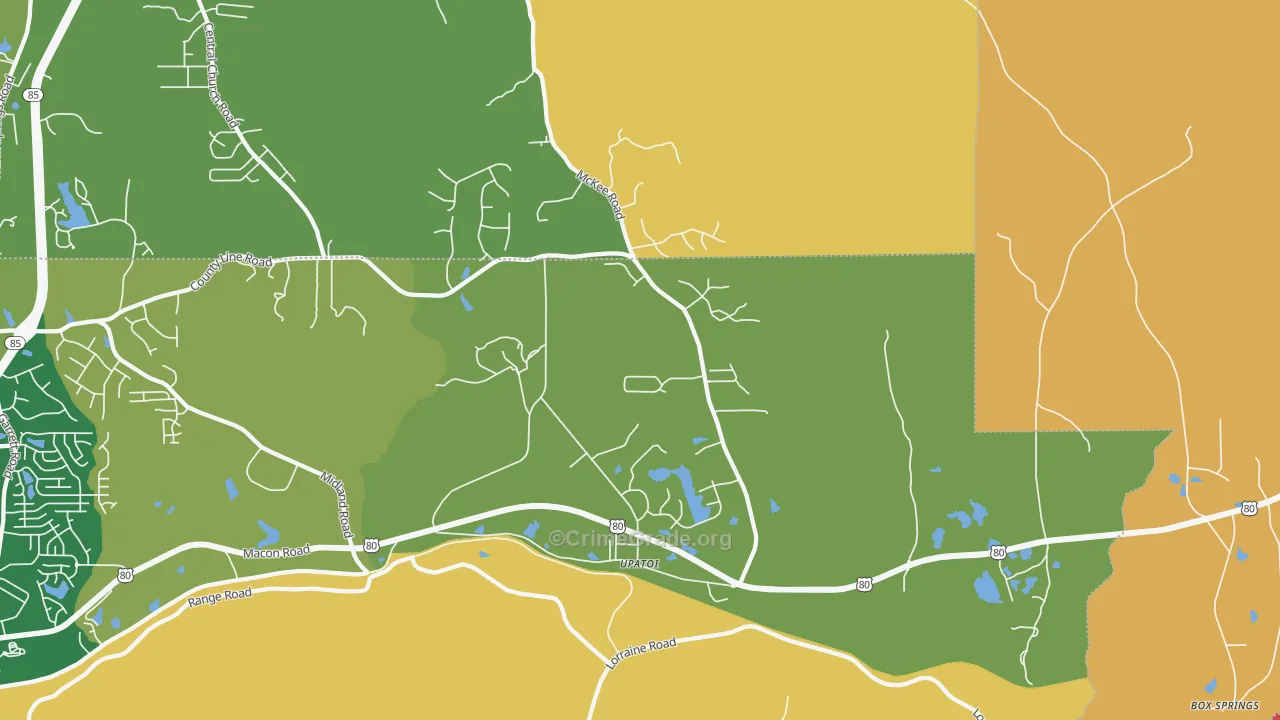Upatoi, GA Map of Robbery Rates