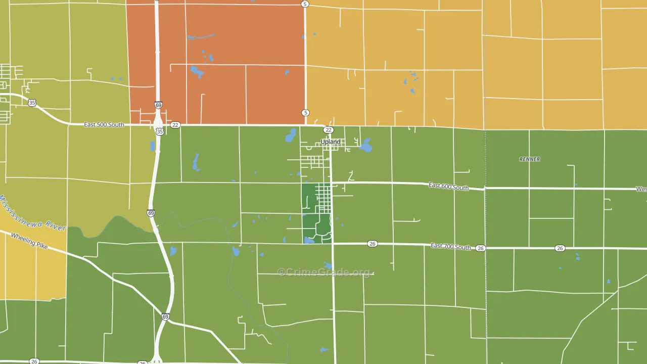 Upland, IN Map of Robbery Rates