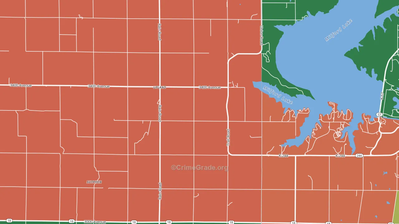 Upland, KS Map of Robbery Rates