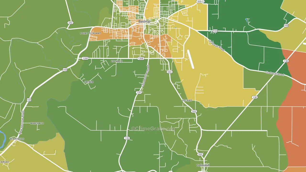 Upland, LA Map of Robbery Rates