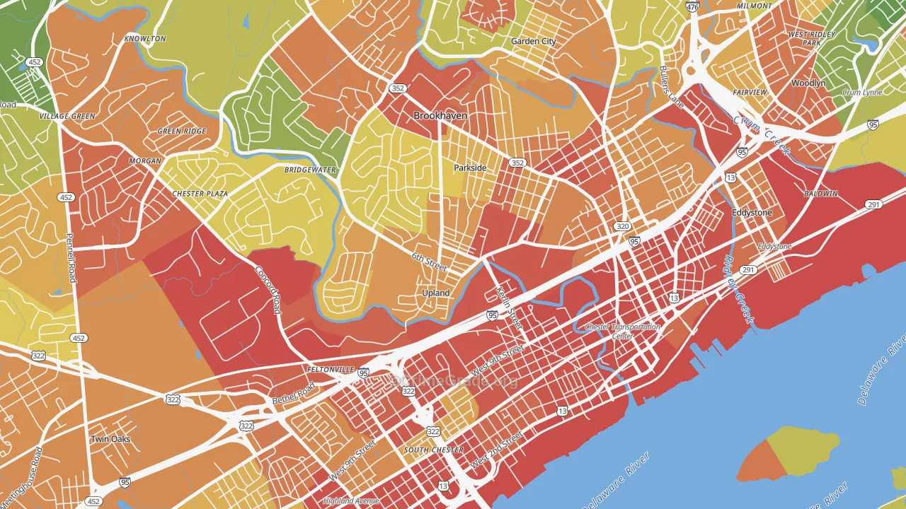 Upland, PA Map of Robbery Rates