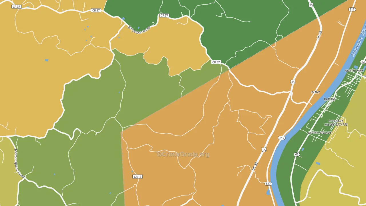 Upland, WV Map of Robbery Rates