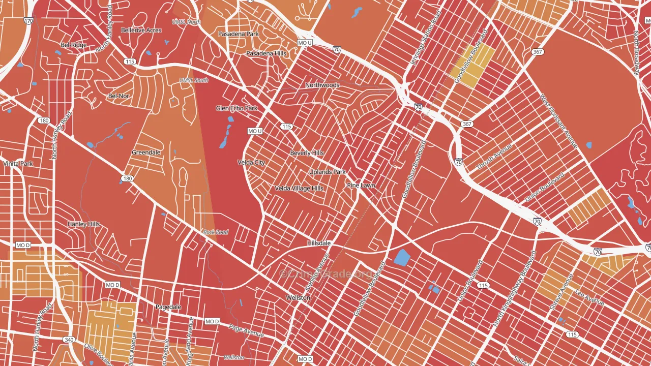 Uplands Park, MO Map of Robbery Rates