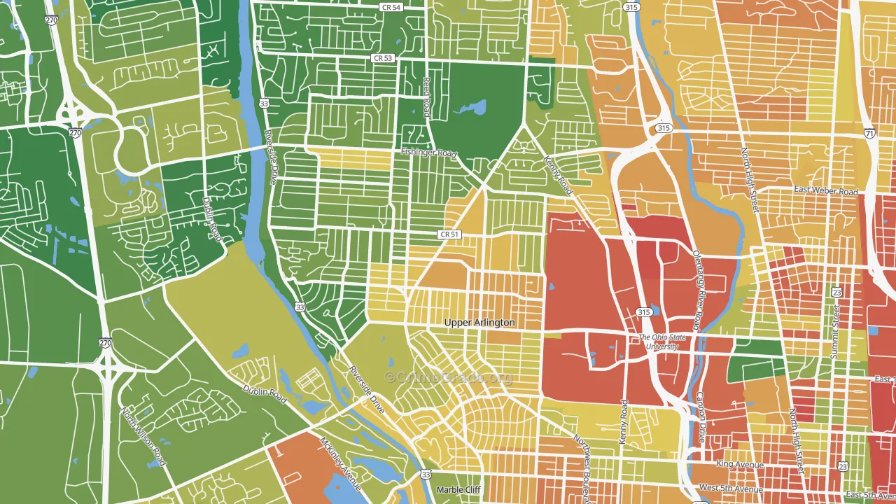 Upper Arlington, OH Map of Robbery Rates