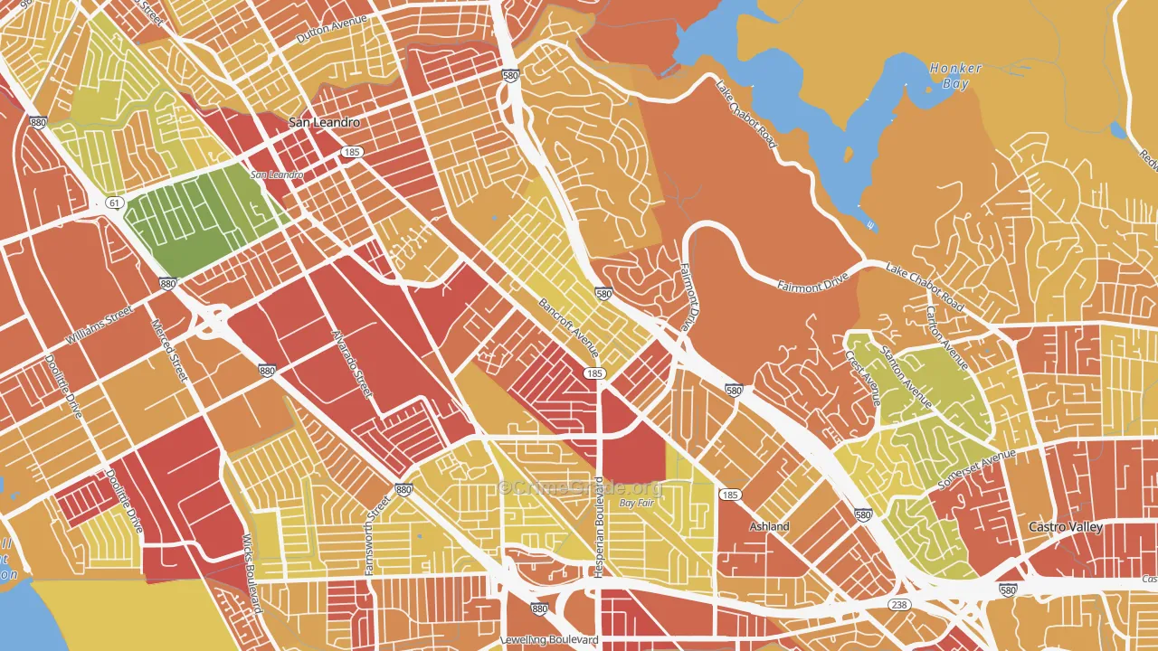 Upper Bal, San Leandro, CA Map of Robbery Rates