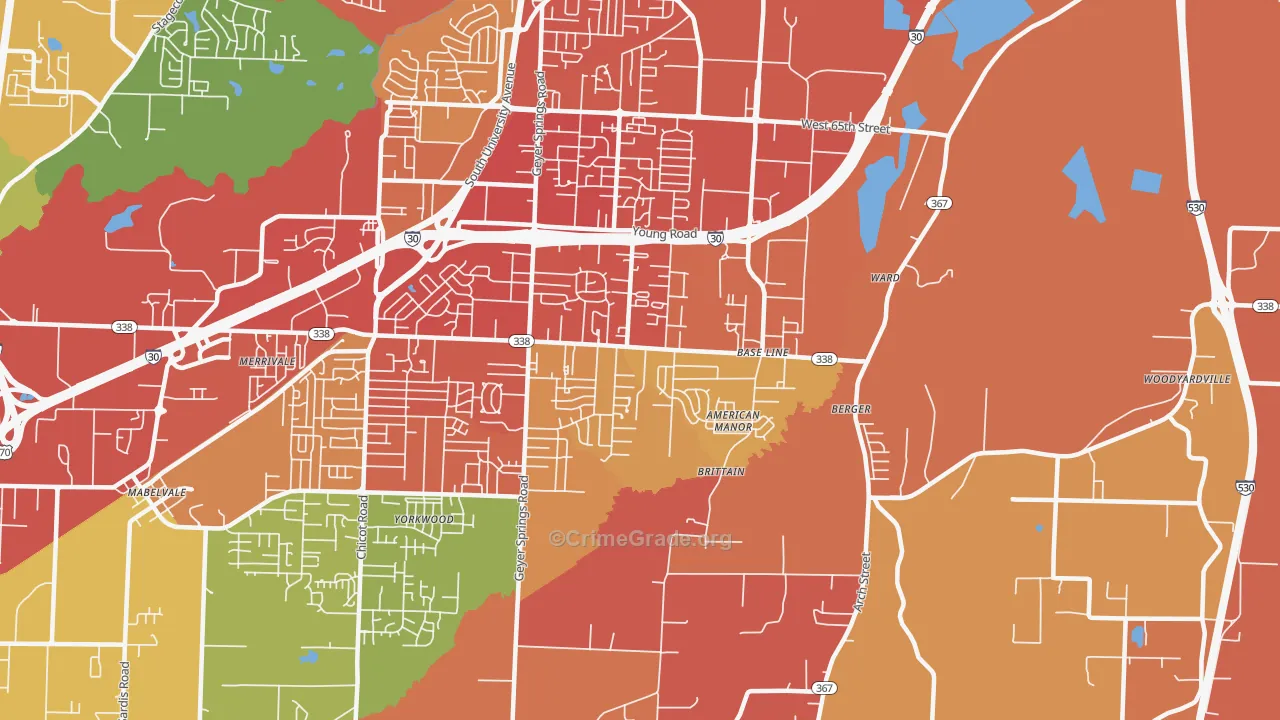 Upper Baseline, Little Rock, AR Map of Robbery Rates